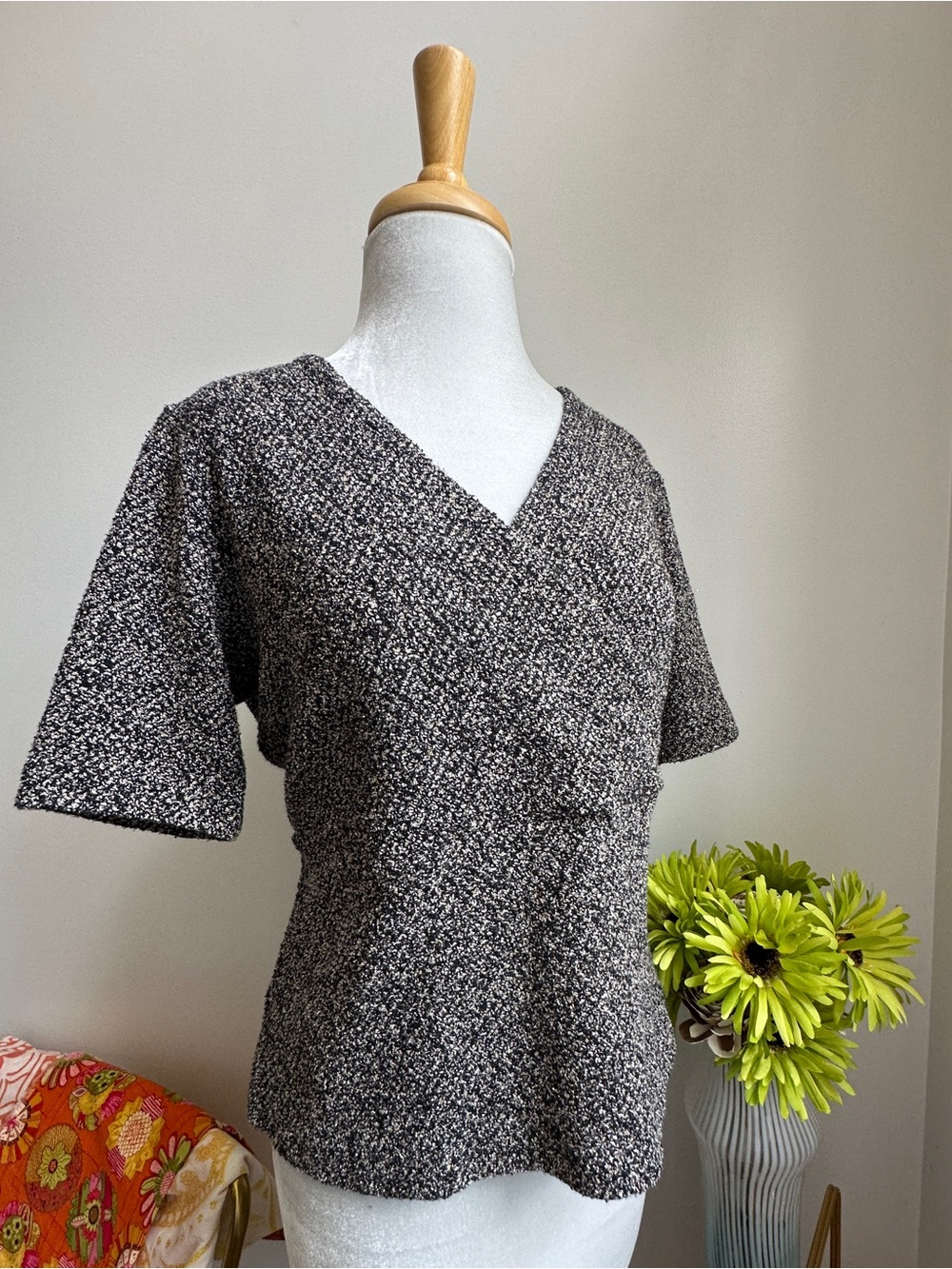 Ann Taylor Black & White Bouclé Knit Top